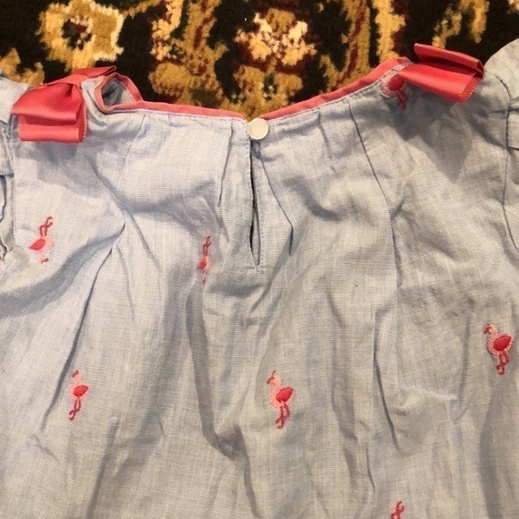5/$10 Crown & Ivy size 4 denim top with pink flamingos and ribbons - Picture 7 of 8